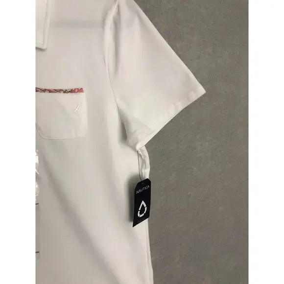 Nautica Jeans Polo Top Women's Large Short Sleeve Collar  White NEW - Picture 3 of 6